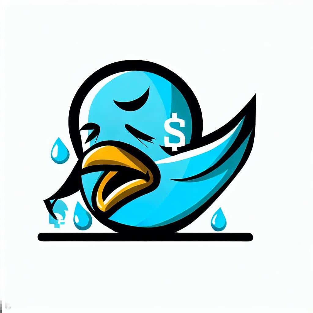 Ein trauriger Twitter Vogel, der einen Dollar-Schein vor Augen hat.